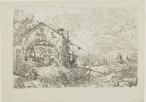 Paysage avec une femme à un puits, de Vedute - Canaletto