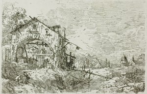 Paysage avec une femme à un puits, de Vedute - Canaletto