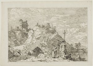 Paysage avec le pèlerin en prière, de Vedute - Canaletto