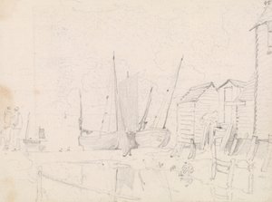 Croquis de bateaux échoués et de cottages sur pilotis, Hastings - Capt. Thomas Hastings