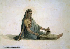 La femme du Syce, moulant du grain, Inde - Captain Cornelius Francis James