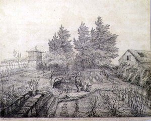 Vue des jardins de Napoléon Ier du côté est de Longwood House
