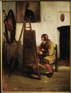Jeune peintre dans son atelier (peinture sur toile) - Carel Fabritius