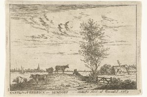 Titre avec paysage fluvial avec vaches - Carel Frederik Bendorp (I)