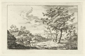 Chasseurs avec un chien sur un chemin - Carel Lodewijk Hansen