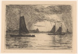 Vue sur la Meuse à Dordrecht le soir - Carel Nicolaas Storm van 