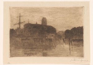 Vue du Nieuwe Haven à Dordrecht le soir