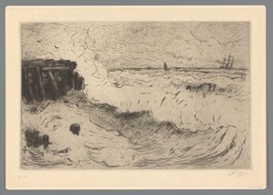 Mer agitée avec un voilier près d