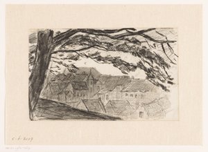 Vue de la ville de Clèves avec un arbre au premier plan