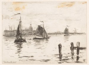Bateaux de pêche sur la Meuse devant Dordrecht - Carel Nicolaas Storm van 