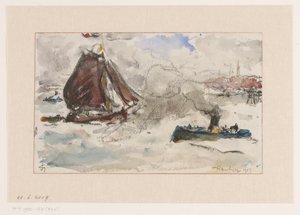 Eaux agitées devant le port de Hambourg - Carel Nicolaas Storm van 