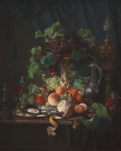 Nature morte avec verre à vin, huîtres, citron et autres fruits - Carl Balsgaard