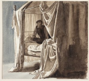 Un lit avec baldaquin. Étude pour le tableau "Niels Ebbesen et le comte Gert" exposé en 1868 - Carl Bloch