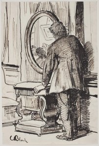 Un jeune homme regarde trois femmes dans un miroir