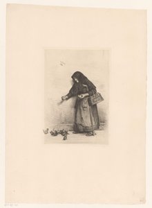 Femme nourrissant des oiseaux
