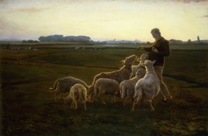 Un berger et ses moutons avec des oies au-delà, 1896