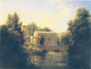 vue sur la maison de jardin de Charlottenhof (côté eau)
