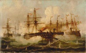 Bataille navale près de Lissa ... (peinture sur toile) - Carl Frederik Sørensen