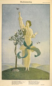Dessin sur le poème "Vorsommertag". Une femme atteignant un papillon.
