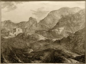 Paysage montagneux, à gauche une maison avec un randonneur devant - Carl Friedrich von Rumohr