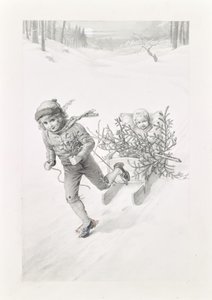 Deux enfants traversant un paysage hivernal - Carl Fröschl