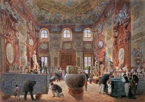 La grande salle de marbre du Belvédère inférieur avec les sculptures de la collection antique - Carl Goebel d. J.