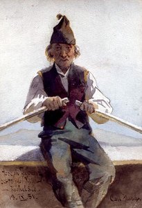 Joseph Zwenger dans une barque, Hautes-Bavaroises
