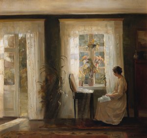 Une femme à une fenêtre ensoleillée - Carl Holsoe