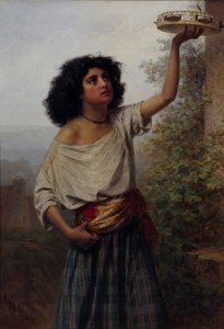 Jeune femme gitane avec un tambourin - Carl Huns
