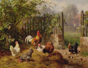 Coq avec poules et poussins - Carl Jutz