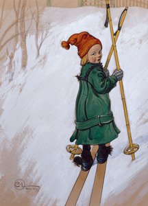 Petite fille faisant du ski - Carl Larsson