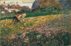 Fille dans le pré fleuri - Carl Moll