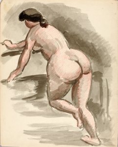 Femme nue appuyée sur le genou gauche
