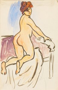 Femme nue reposant à genoux sur un lit - Carl Newman