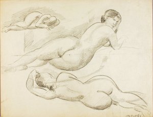 Groupe de trois nus féminins couchés - Carl Newman