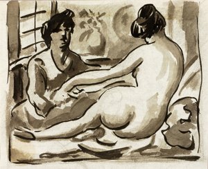 Nu féminin allongé avec accompagnant - Carl Newman
