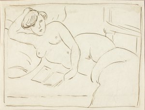 Nu féminin couché avec livre
