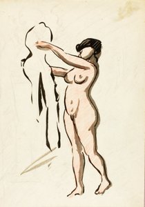 Nu féminin debout avec drapé - Carl Newman