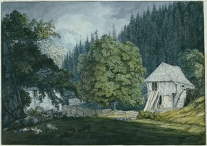 Moulin à découper dans la vallée de Beuern (Feuille 8 du carnet de croquis des environs de Baden)