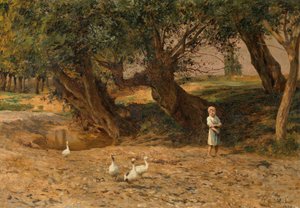 La petite fille aux oies sous les saules
