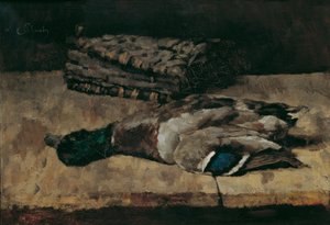 Nature morte avec canard sauvage et sac de chasse I