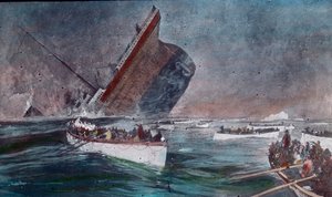 Le voyage inaugural du Titanic 1912 - le naufrage du Titanic - canots de sauvetage avec des survivants de la catastrophe du Titanic, illustration