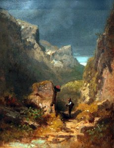 Paysage de montagne avec un calvaire sur un rocher