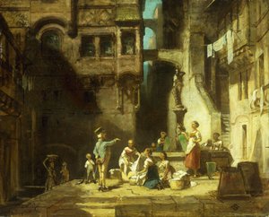 Les blanchisseuses au puits, c.1860 - Carl Spitzweg
