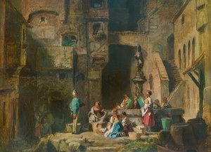 Blanchisseuses à la fontaine - Carl Spitzweg