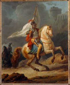 Cavalier en armure tenant un drapeau - Armored knight carrying a banner ... - Carle Vernet