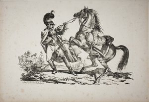 Cuirassier à pied retenant son cheval cabré - Carle Vernet