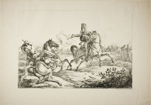 Hussard déchargeant son pistolet sur un dragon allemand - Carle Vernet
