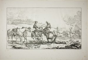 Artilleur monté avec trois chevaux bridés à la fois