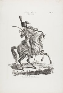 Garde royale, hussard monté et cheval n° 6 - Carle Vernet